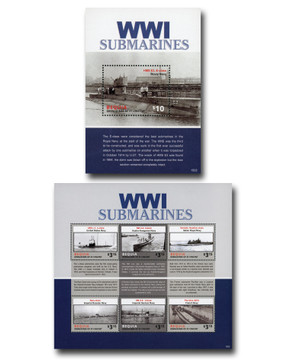 MFN592 - 2015 World War I Submarines, Mint Sheet of 6 & Mint Souvenir Sheet, Bequia