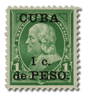 CU221 - 1899 1c on 1c Franklin, Yellow Green, Cuba Overprint