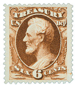 O75 - 1873 6c Treasury Department Official, Brown, Hard Paper