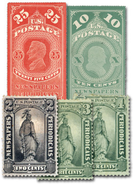 PR3//11 - 1865-75 Newspaper & Periodical Stamp, Set of 5 Stamps