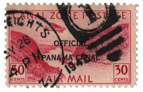 CZCO11 - 1941 30c Canal Zone Official Airmail, Gaillard Cut, Rose Lake, Panama Canal Overprint Type II