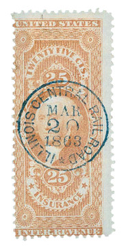 R46 - 1862-71 25c U.S. Internal Revenue Stamp, Insurance, Red, Perf. 12