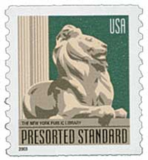 3769 - 2003 10c NY Public Library Lion, non-denominational coil