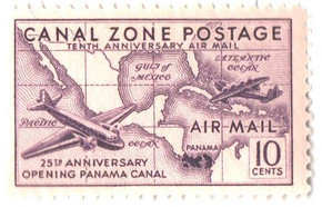 CZC16 - 1939 10c Canal Zone Airmail, Planes & Map Of Central America, Dull Violet