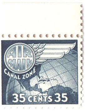 CZC31 - 1958 35c Canal Zone Airmail, Globe & Wing, Dark Blue