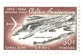 CZC40 - 1964 30c Canal Zone Airmail, Jet Over Miraflores Locks, Red Brown & Black
