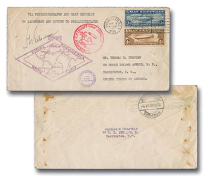 MA1783 - 1930 #C14-15 $1.30 & $2.60 Graf Zeppelins on First Flight Flown Cover