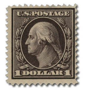 342 - 1909 $1 Washington, Violet Brown, Double Line Watermark, Perf. 12