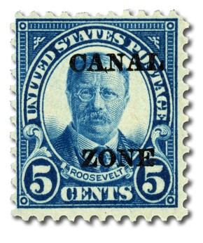 CZ74 - 1924 5c Theodore Roosevelt, Dark Blue, Canal Zone Overprint Type A