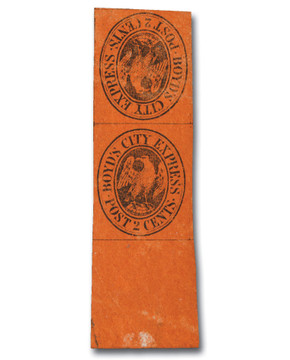 20L16 - 1861 2c Boyd's City Express, Black on Red Paper