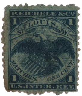 RO77b - 1871-77 1c P. Eichele & Co. Matches, Blue, Silk Paper