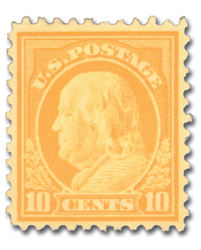 510 - 1917 10c Franklin, Orange Yellow, Unwatermarked, Perf. 11