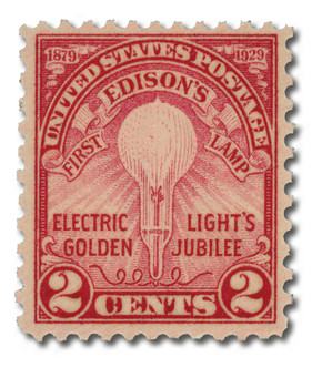 654 - 1929 2c Edison's First Lamp, Carmine Rose, Perf. 11 - Mystic
