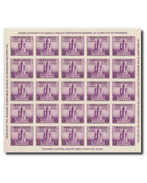 767 - 1935 3c Federal Building at Chicago, Deep Purple, Souvenir Sheet