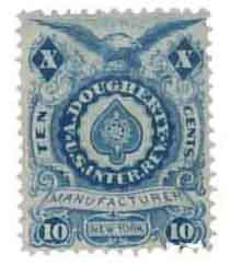 RU6a - 1862-71 10c A. Dougherty, Blue, Old Paper, 18x23mm