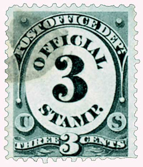 O49 - 1873 3c Post Office Department Official, Black, Hard Paper