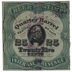 REA39c - 1878 25c Beer Stamp, Green, Pale Green Paper, Plate Number
