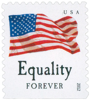 4647 - 2012 First-Class Forever Stamp - Flag and "Equality" with Dark Dots in Star (Sennett Security Products)