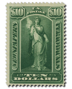 PR122 - 1896 $10 Newspaper & Periodical Stamp, Green, Double Line Watermark