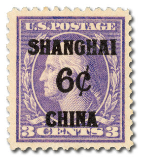 K3 - 1919 6c on 3c Washington, Violet, Shanghai Overprint