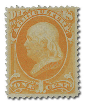 O1 - 1873 1c Department of Agriculture Official, Yellow, Hard Paper