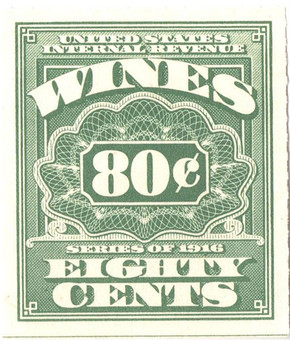 RE76 - 1933 80c Cordials, Wines, Etc. Stamp, Light Green, Rouletted 7