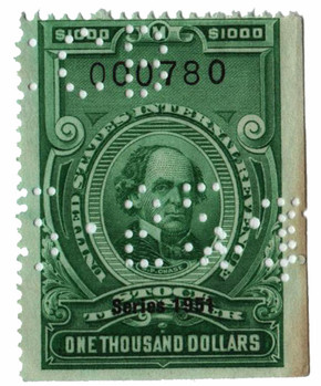 RD361 - 1951 $1000 Stock Transfer Stamp, Bright Green, No Gum