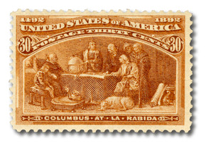 241 offer - 1893 $1 Queen Isabella Pledging Her Jewels, Salmon