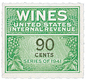 RE144 - 1942 90c Cordials, Wines, Etc. Stamp, Green & Black, Rouletted 7