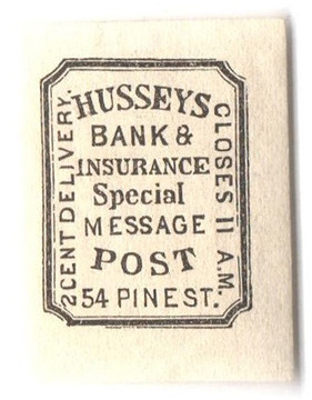 87L51 - 1873 2c Hussey's Bank & Insurance Special Message Post, Black on Thin Wove Paper