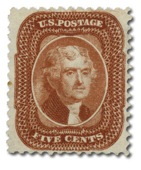 42 - 1875 5c Thomas Jefferson, Orange Brown, Perf. 12