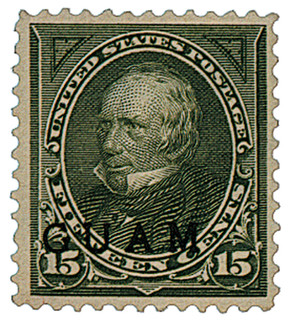 G10 - 1899 15c Henry Clay, Olive Green, Guam Black Overprint