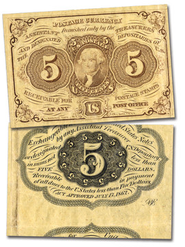 PC5 - 1862 5c Bust Of Jefferson on 5c Stamp, Brown, Postage Currency, ABCo. Imprint on Lower Right Corner on Back, Imperf.