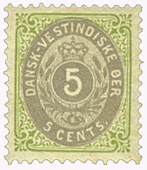 DWI19 - 1896-1901 5c Danish West Indies - green & gray