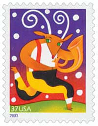 3824 - 2003 37c Contemporary Christmas: Reindeer with Horn
