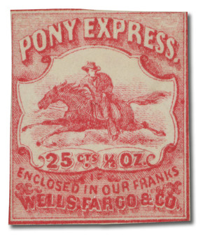 143L9 - 1862-64 25c Wells Fargo Pony Express, Red on White Paper