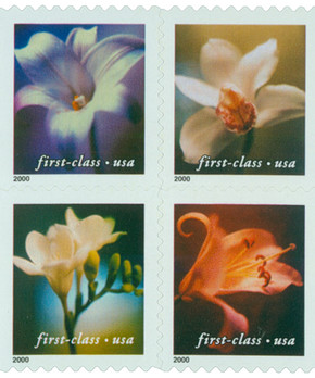 3454-57 - 2000 34c Flowers, 10.5 x 10.75 Perf, Booklet, 4 Stamps