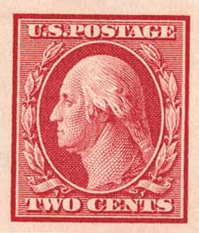 384 - 1910 2c Washington, Carmine, Single Line Watermark, Imperf.
