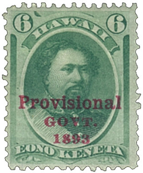 H60 - 1893 6c King Kamehameha V, Green, Hawaii, Red Overprint