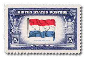 912 - 1943 5c Overrun Countries: Flag of Luxembourg - Mystic Stamp