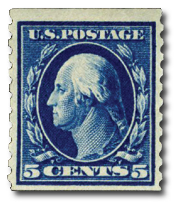 447 - 1914 5c Washington, Blue, Single Line Watermark, Perf. 10 Vertically