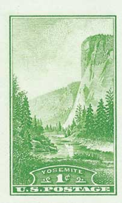 756 - 1935 1c Yosemite, California, Green, Imperf.