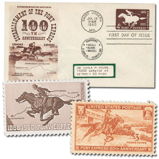 M12453 - Pony Express Offer, 2 US Mint Stamps and 1 First Day Cover