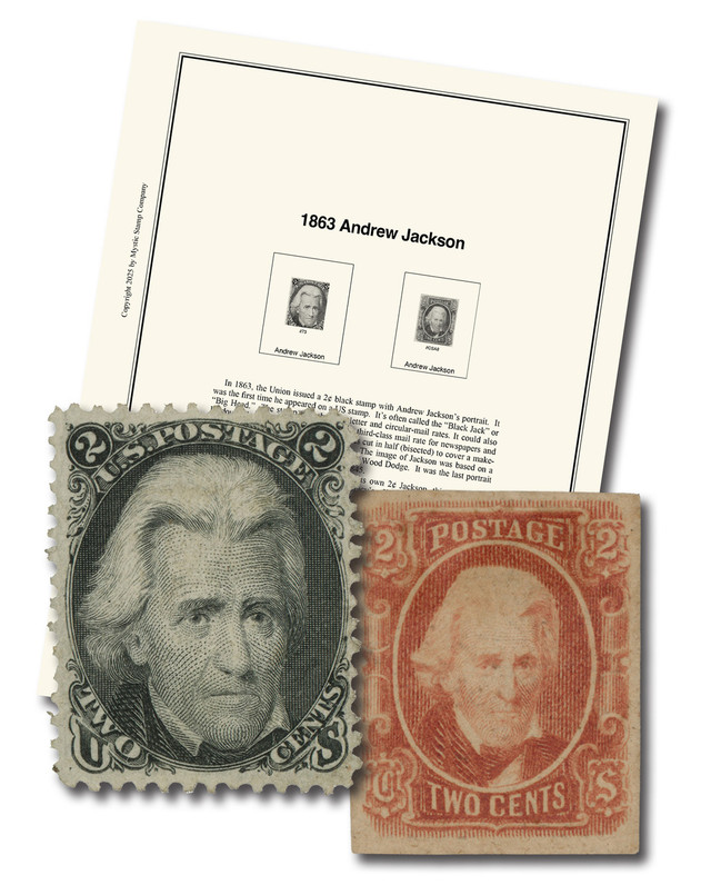73//CSA8 - 1863 US 73 and CSA8, 2c Jackson Stamps with Free Album Page