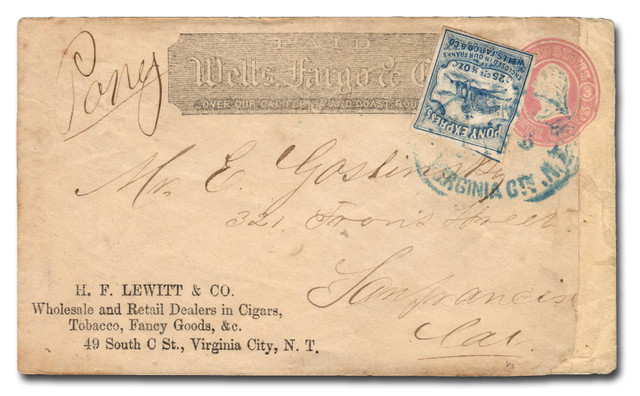 MA1965 - 1862-64 25c Wells Fargo & Co. Virginia City Pony Express cover - Only 1 Available