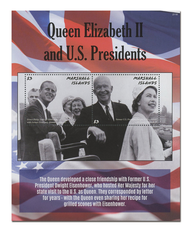 MFN213 - 2021 $3 Queen Elizabeth II and US Presidents: Dwight Eisenhower, Mint Souvenir Sheet, Marshall Islands