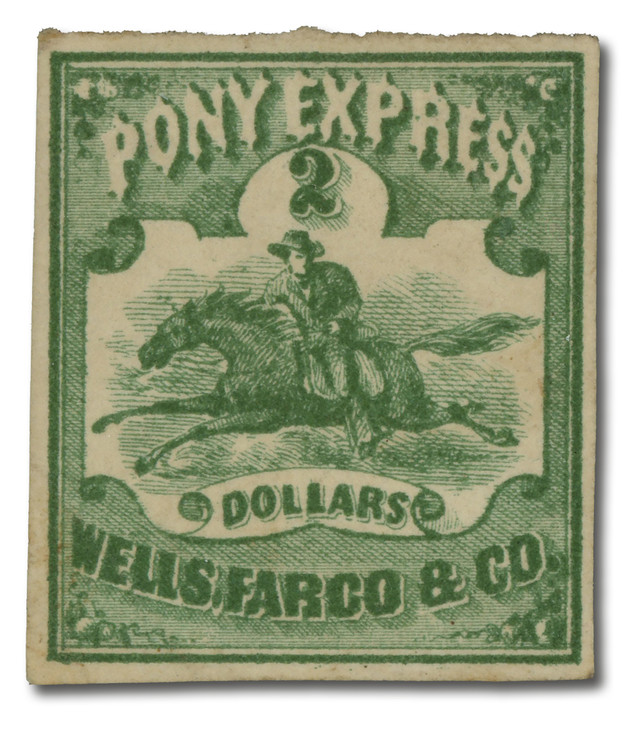 143L4 - 1861 $2 Wells Fargo Pony Express, Green on White Paper