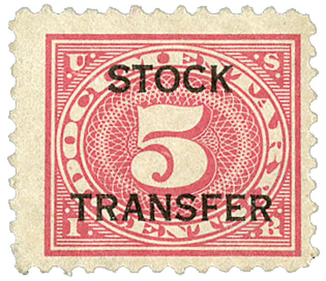 RD4 - 1918-22 5c Stock Transfer Stamp, carmine rose,horizontal overprint,perf 11
