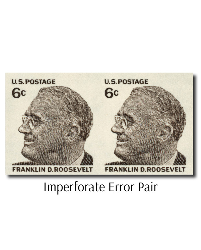 1305a - 1968 6c Prominent Americans: Franklin D. Roosevelt, Imperf. Error