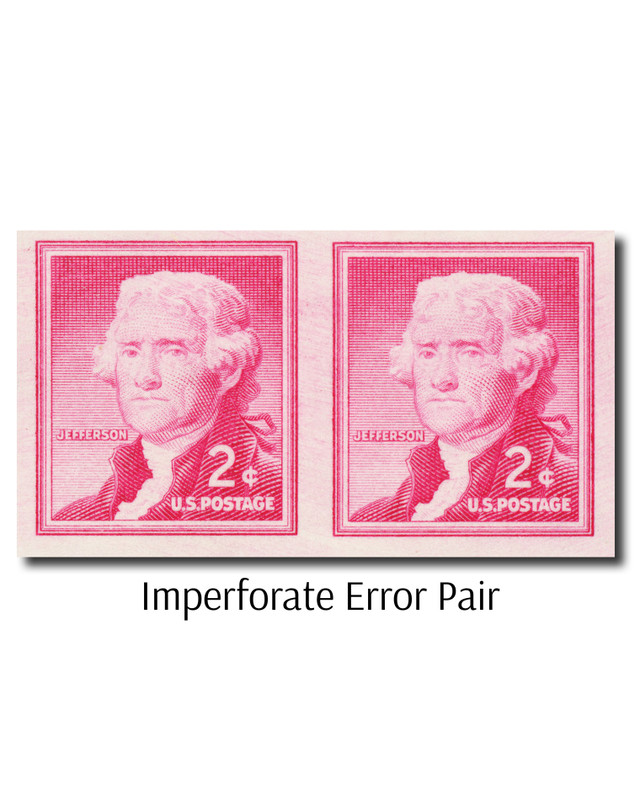1055d - 1954 2c Liberty Series: Thomas Jefferson, Imperf. Error